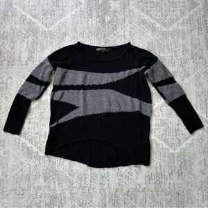 Love Stitch Black and Grey Mohair Wool Lightweight Striped Pullover Sweater S